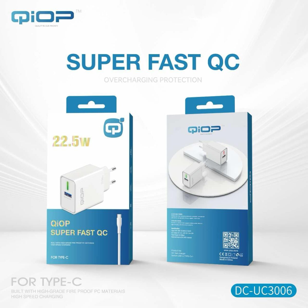 TÊTE DE CHARGEUR QIOP PD 22.5W DC-UC3006