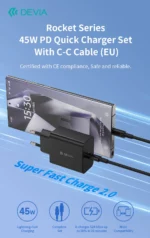 CHARGEUR 45W PD QUICK CHARGER AVEC CÂBLE C-C DEVIA