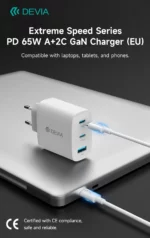 CHARGEUR DEVIA PD 65W A+2C GaN AVEC CÂBLE